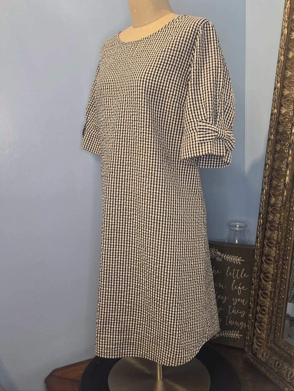 Crown & Ivy • Black and White Gingham Bow-Sleeve Shift Dress - Size XL (EUC)